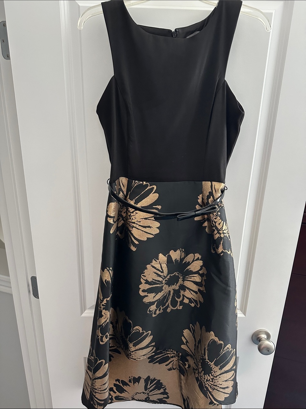 Donna Ricco Black Dress with Gold Floral Skirt